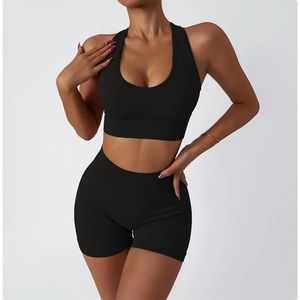 Women seamless 2 piece yoga shorts set